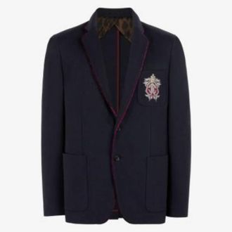 Roberto Cavalli Crest Embroidered Deconstructed Tailored Blazer, Brand Size 48 ( US Size 38 )