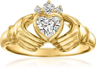 Ross-Simons Lab-Grown Diamond Claddagh Ring in 18kt Gold Over Sterling