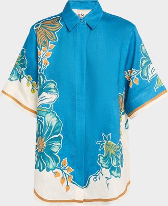 Alemais Luda Floral-Print Linen Shirt