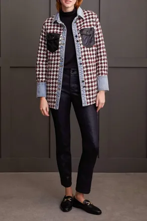 Tribal Fantasia Fancy Denim And Faux Leather Shacket In Scarlet
