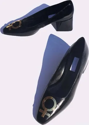 Suzanne Rae Womens Patent Leather Embellished Feminist Pumps In Black