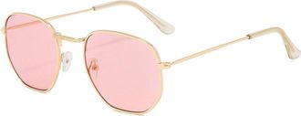 Generic Metal Men Outdoor Sunglasses Women Driving Decorative Sun Glasses(Pink)