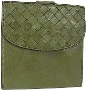 Bottega Veneta Intrecciato Khaki Leather Wallet (Bi-Fold) (Pre-Owned)