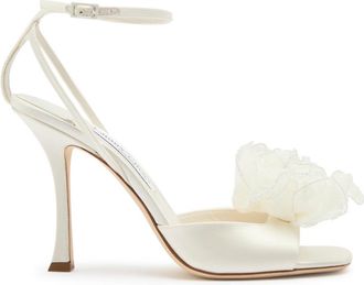 Jimmy Choo London Mimmi 100 Floral-appliqu&eacute;d Satin Sandals - White - 41 (IT41 / UK8)