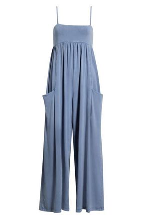 Free People FP Movement Hot Shot Strappy Stretch Cotton Jumpsuit in Blue Ash at Nordstrom, Size X-Large Regular