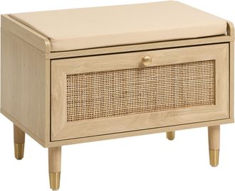 Beliani Banco Zapatero De Aglomerado Con Puerta Patas De Madera Con Asiento Acolchado Entrada Marr&oacute;n Claro Forster