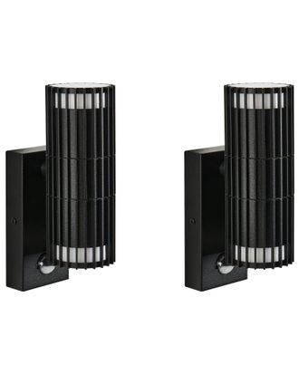 Beliani Set Di 2 Applique Da Esterno Moderne Per Giardino Con Sensore Di Movimento, In Alluminio Nero Ernan