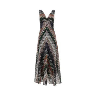 Missoni Maxi Dresses, female, Multicolor, Size: S Sleeveless Gown with Tie Neckline