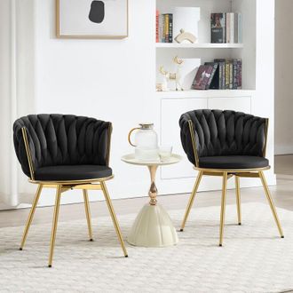 Woltu Woltu - Sill&oacute;n Giratorio Tapizado Moderno, 2 Unidades, Para Escritorio De Oficina, Terciopelo, Color Negro