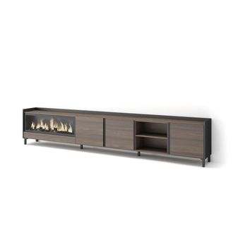 Skraut Home Mueble tv efecto madera roble negro 315x35x61cm chimenea efecto fuego