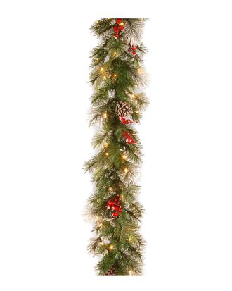 National Tree Company 9Ft Feel-Real Wintry Berry Collection Garland With 70 Clear Lights