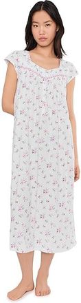 Eileen West Cotton Knit Cap Sleeve Long Gown Womens Pajama White Ground Petite Roses : XS