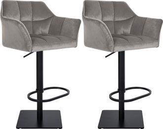 Clp Clp - Lote De 2 Taburetes De Bar Damaso Funda De Terciopelo Gris Metal Negro Mate