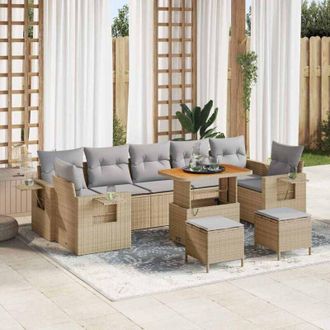 vidaXL Conjunto De Sof&aacute; De Jard&iacute;n Con Coj&iacute;n 10 Pcs Beige Y Gris Claro Vidaxl