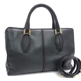 Tod's Black Leather Handbag Shoulder Bag Tote Bag (Pre-Owned)