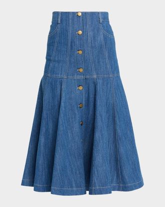 Akris Paneled Denim Midi Skirt