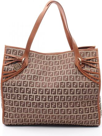 Fendi Beige Brown Canvas Leather Handbag Tote Bag (Pre-Owned)
