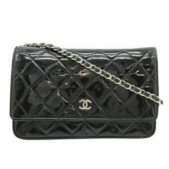 Chanel Pre-owned Matelasse Chain Wallet Schoudertas - Dames - Pre-owned - Zwart - Maat: ONE Size Leer