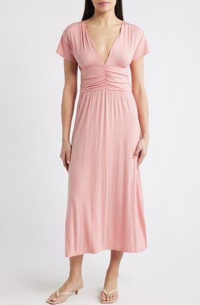 Loveappella Ruched Bodice Midi Dress in Dusty Rose at Nordstrom, Size X-Small
