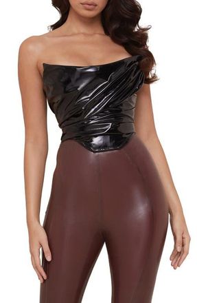 House of CB Marla Faux Patent Leather Corset Top in Black at Nordstrom, Size X-Small