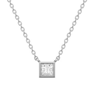 Diamond2Deal 14K White Gold 1 Ct Princess Cut Lab Grown Diamond Solitaire Pendant Necklace