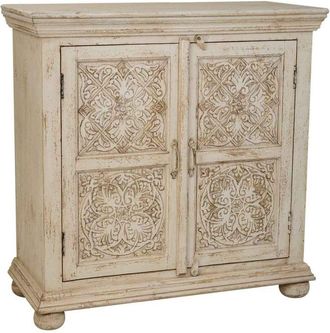 Wanderlust Deco Recibidor De Madera Tallada Acabado Artesanal 90x40x90h Cm