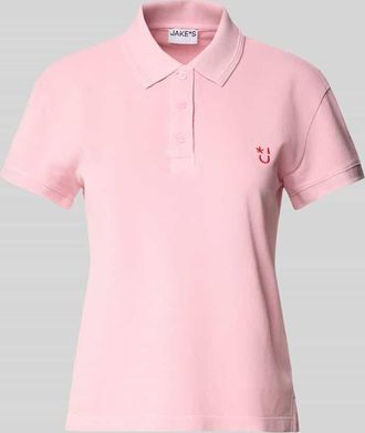 Jake*s Casual Poloshirt mit Motiv-Stitching in Fuchsia, Gr&ouml;&szlig;e M