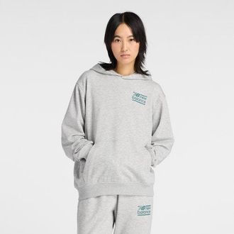 New Balance Mujer Sport French Terry Relaxed Hoodie en Gris, Vell&oacute;n de algod&oacute;n, Talla M