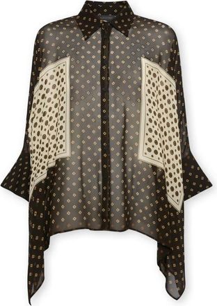 Elena Miro Oversized Georgette Blouse met Print - Dames - Overhemden - Zwart - 2XL - Polyester - Overhemden