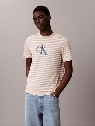 Calvin Klein Jeans Calvin Klein Mens Monologo Graphic Stripe Classic T-Shirt - Beige - 2XL
