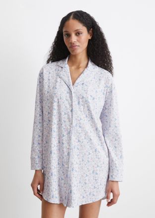Marc O'Polo Nachthemd MARC OPOLO Mix & Match Cotton, Damen, Gr. XL, N-Gr, floral print, Jersey, Obermaterial: 100% Baumwolle, gemustert, bequem kurz, V-Ausschnitt