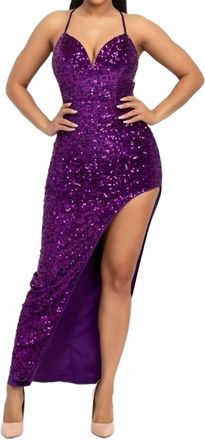 Iris Sequin Back Tie Slit Maxi Dress In Purple