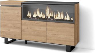 Skraut Home Skraut Home - Aparadores Para Sal&oacute;n, Gran Capacidad De Almacenaje, 160, 3 Puertas, Chimenea El&eacute;ctrica Xxl, Dise&ntilde;o Industrial, Estilo Moderno, Gris Cem