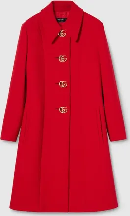 Gucci Wool Natt&eacute; Coat With Double G Button, Red, Ready-to-wear