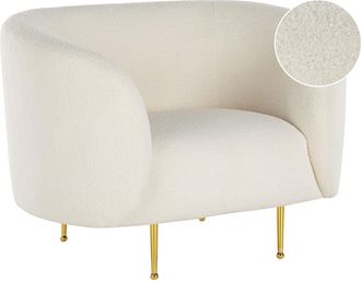 Beliani Sill&oacute;n De Poli&eacute;ster Blanco Dorado Boucl&eacute; Suave Patas Retro Glamour Loen
