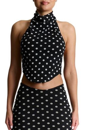 Naked Wardrobe Polka Dot Halter Crop Top in Black White Polka Dot at Nordstrom, Size Large