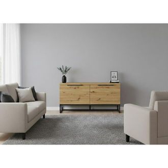 Dmora Caja Sciara, Tapa Marr&oacute;n, Estructura Met&aacute;lica, Acabado Roble Nudos, 98x37x50h Cm Marr&oacute;n Roble Nudos