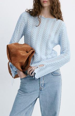 Mango Mixed Open Stitch Long Sleeve Cotton Sweater in Sky Blue at Nordstrom, Size X-Large