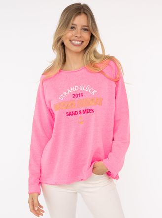 Zwillingsherz Sweater ZWILLINGSHERZ Strandgl&uuml;ck 2014, Damen, Gr. SM (S/M), pink (neon pink), Sweatware, Obermaterial: 50% Baumwolle, 50% Polyester, unifarben mit Fa