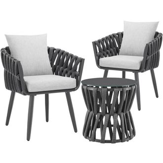 TecTake Lugano Set In Rope Design, Aluminum Frame, Screw-On Legs in Dark Grey | Size: 2 Seater