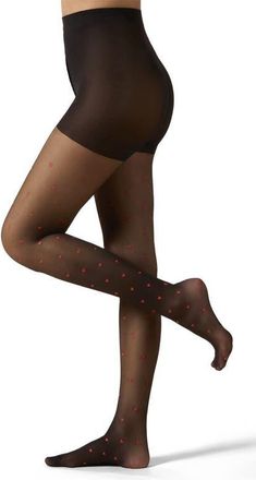 MeMoi Mini Heart Sheer Tights in Black-Red at Nordstrom, Size Medium