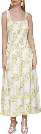 Avec Les Filles Drop Waist Smocked Bodice Linen-Blend Dress