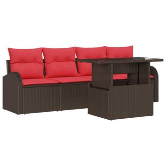vidaXL Conjunto De Sof&aacute; De Jard&iacute;n 5 Pcs Marr&oacute;n Rat&aacute;n Sint&eacute;tico Vidaxl