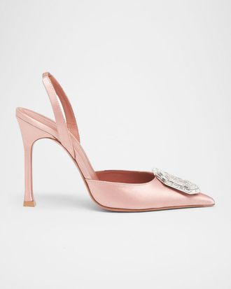 Amina Muaddi 105mm Camelia Satin Crystal Halter Pumps