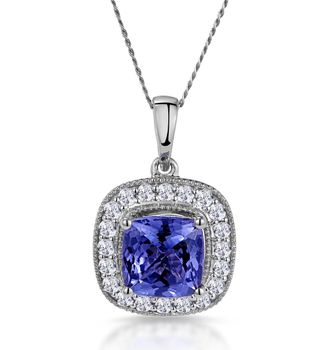 The Diamond Store 1.60ct Tanzanite Asteria Diamond Halo Pendant Necklace in 18KW Gold