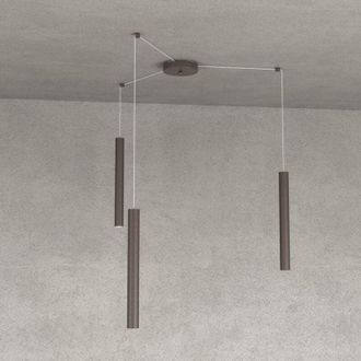 Top-Light Lampadario top light round tube 1174 s3 gu10 led cilindro metallo moderno, finitura metallo marrone