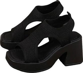 Generic Womens Summer Platform Sandals with Block Heel, Breathable Mesh Upper Fitness Shoes Women, black, 2/2.5 UK