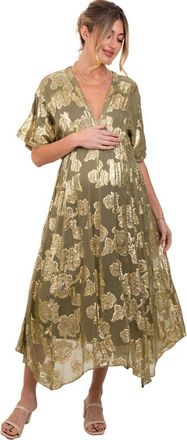 Pinkblush Floral Jacquard Overlay Maxi Dress in Olive Green at Nordstrom, Size Medium