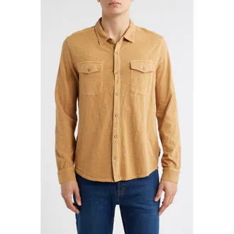 John Varvatos Avron Slub Organic Cotton Knit Snap-Up Western Shirt in Copper at Nordstrom, Size X-Small