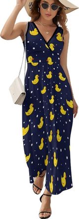 Generic Yellow Rubber Duck Women Dresses Print Maxi Dress Casual Long Beach Sundress 2XL